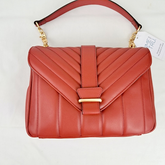 Time and Tru Women's Red Puffer Quilted Envelop Style Handbag, purse - Picture 2 of 11